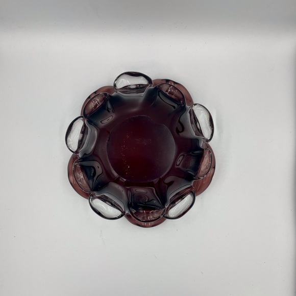 Vintage Mulberry Wine Clear Glass Pulled Ear Petals Ashtray/ Bowl - Picture 7 of 11
